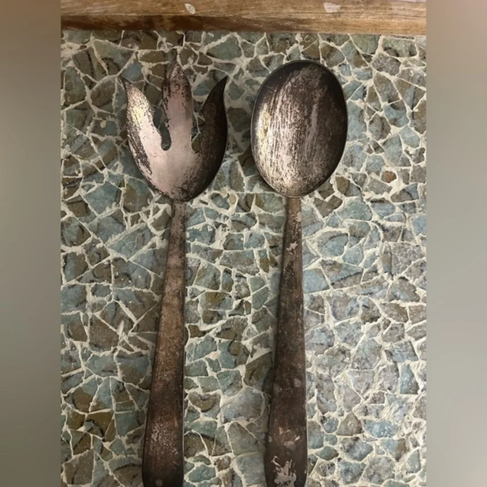 Vintage Silver-Toned Salad Serving Set By Saben